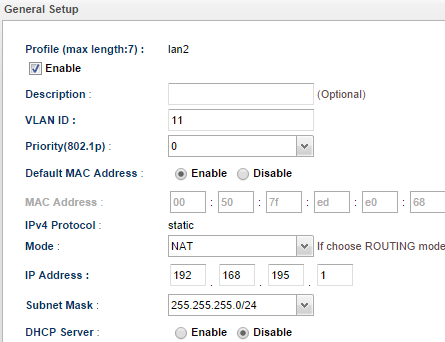 a screenshot of Vigor3900 LAN General Setup